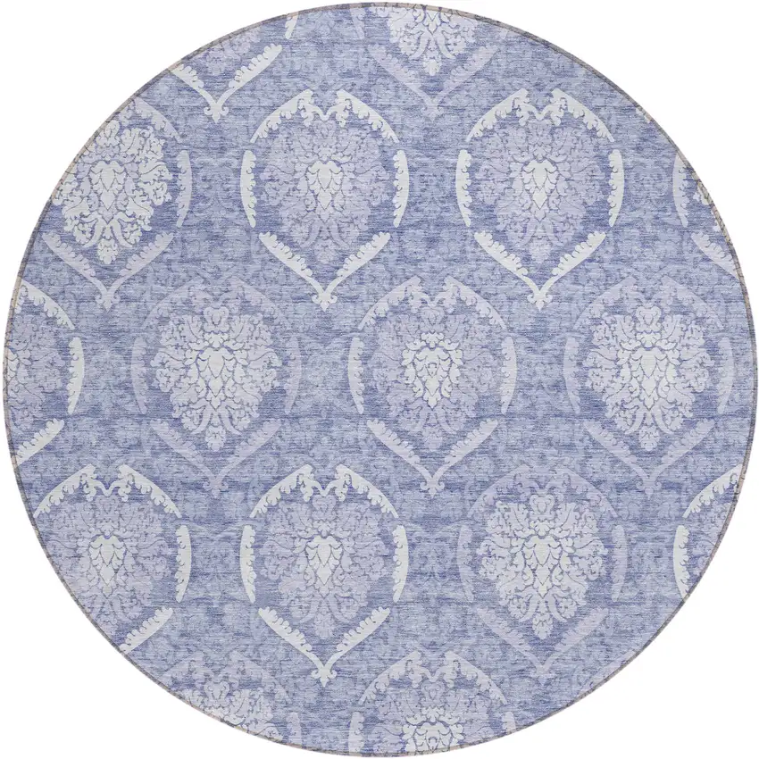 8' Sky Blue And Denim Blue Round Medallion Washable Indoor Outdoor Area Rug Photo 2