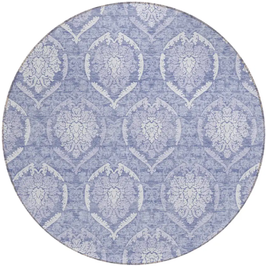 8' Sky Blue And Denim Blue Round Medallion Washable Indoor Outdoor Area Rug Photo 2