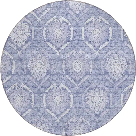 8' Sky Blue And Denim Blue Round Medallion Washable Indoor Outdoor Area Rug Photo 2