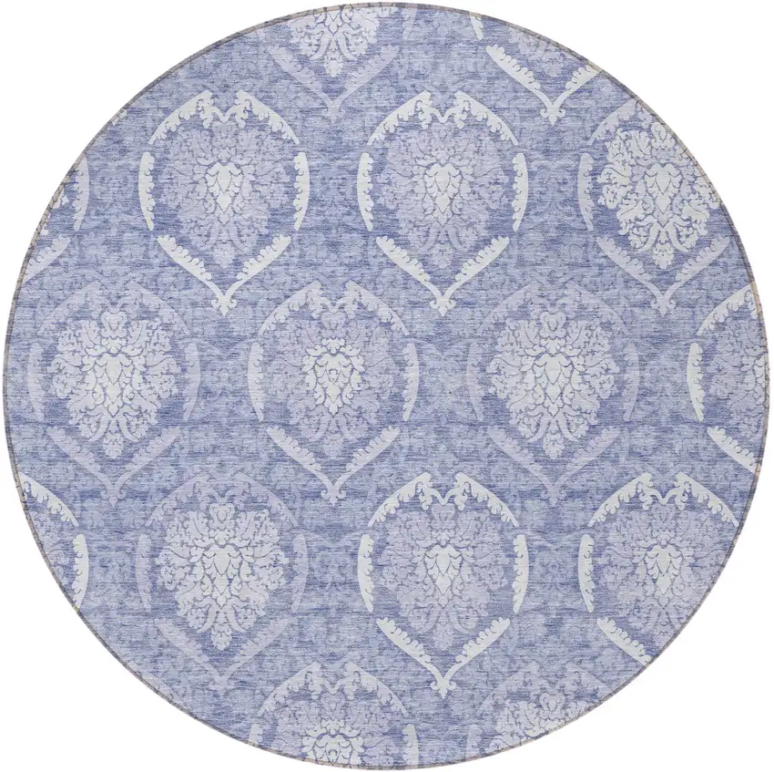 8' Sky Blue And Denim Blue Round Medallion Washable Indoor Outdoor Area Rug Photo 6