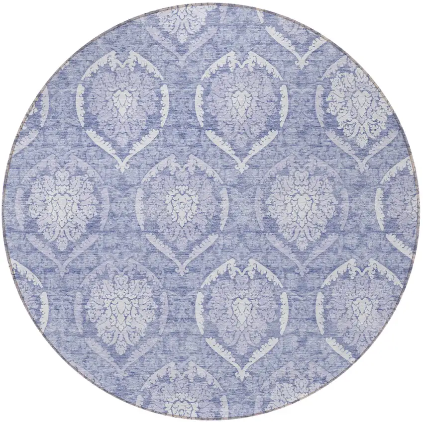 8' Sky Blue And Denim Blue Round Medallion Washable Indoor Outdoor Area Rug Photo 6