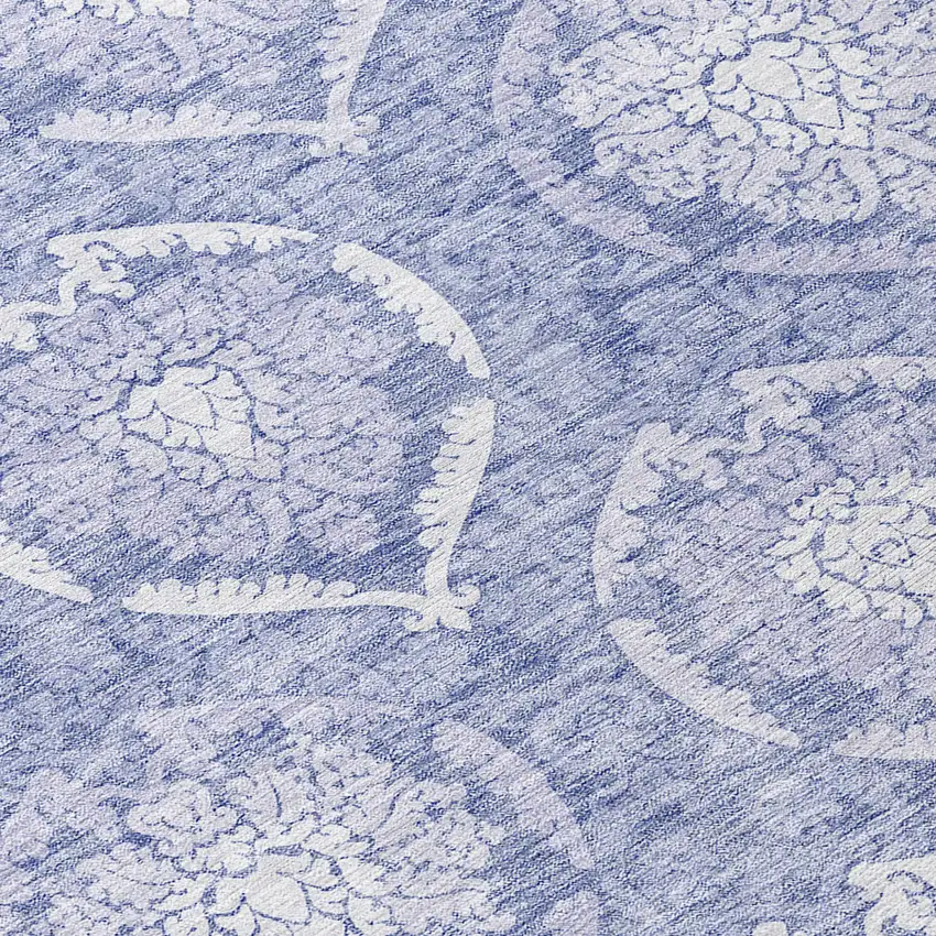 8' Sky Blue And Denim Blue Round Medallion Washable Indoor Outdoor Area Rug Photo 9