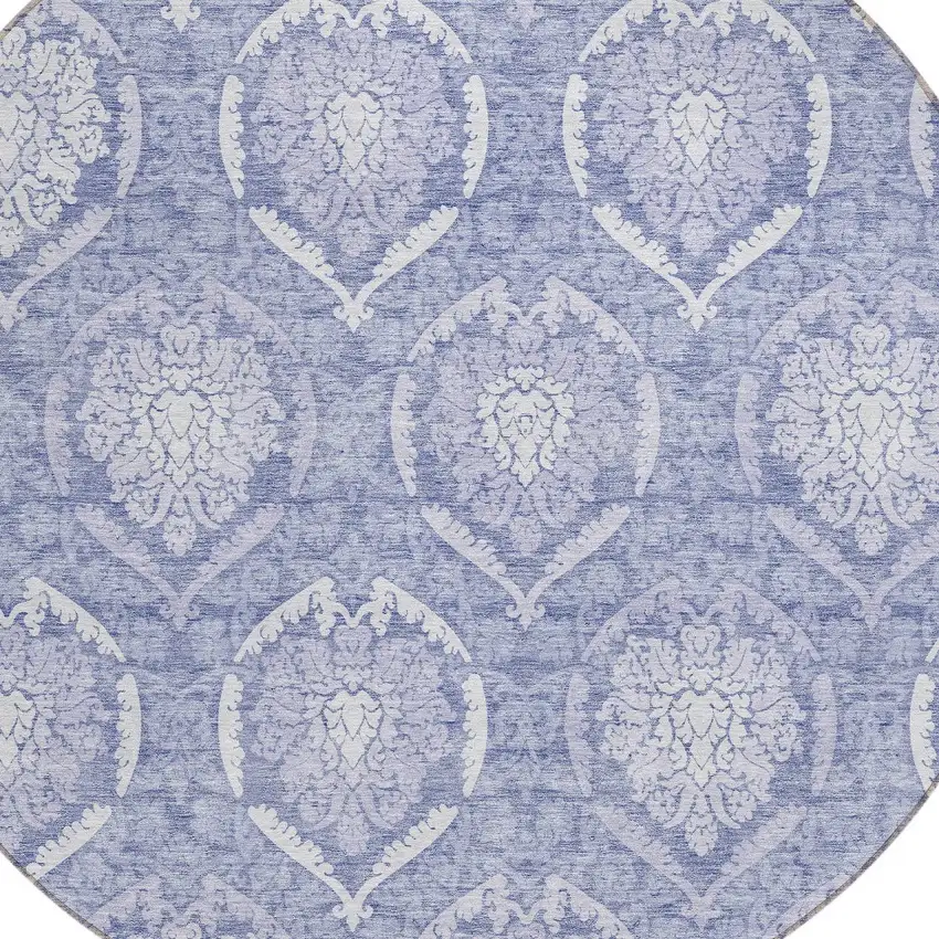 8' Sky Blue And Denim Blue Round Medallion Washable Indoor Outdoor Area Rug Photo 5