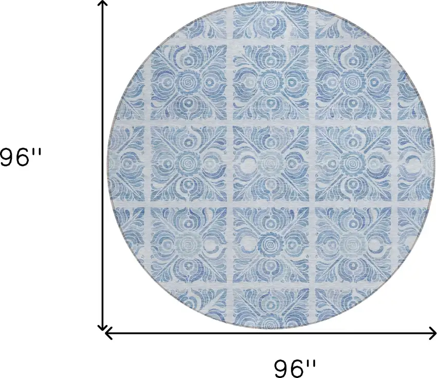 8' Sky Blue And Denim Blue Round Medallion Washable Indoor Outdoor Area Rug Photo 3