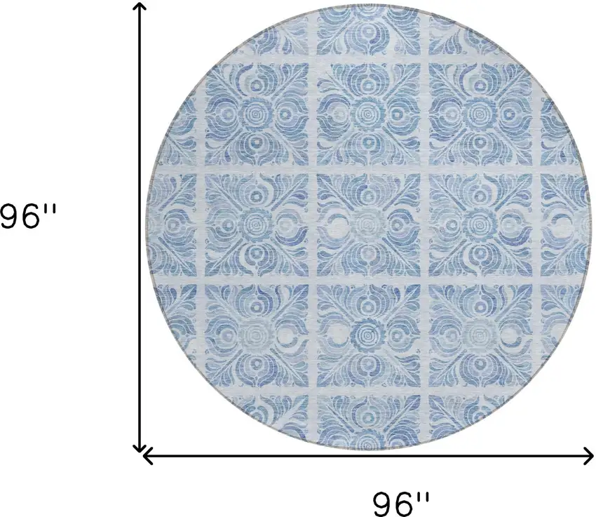 8' Sky Blue And Denim Blue Round Medallion Washable Indoor Outdoor Area Rug Photo 3