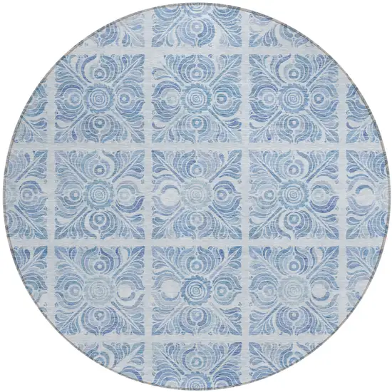 8' Sky Blue And Denim Blue Round Medallion Washable Indoor Outdoor Area Rug Photo 2