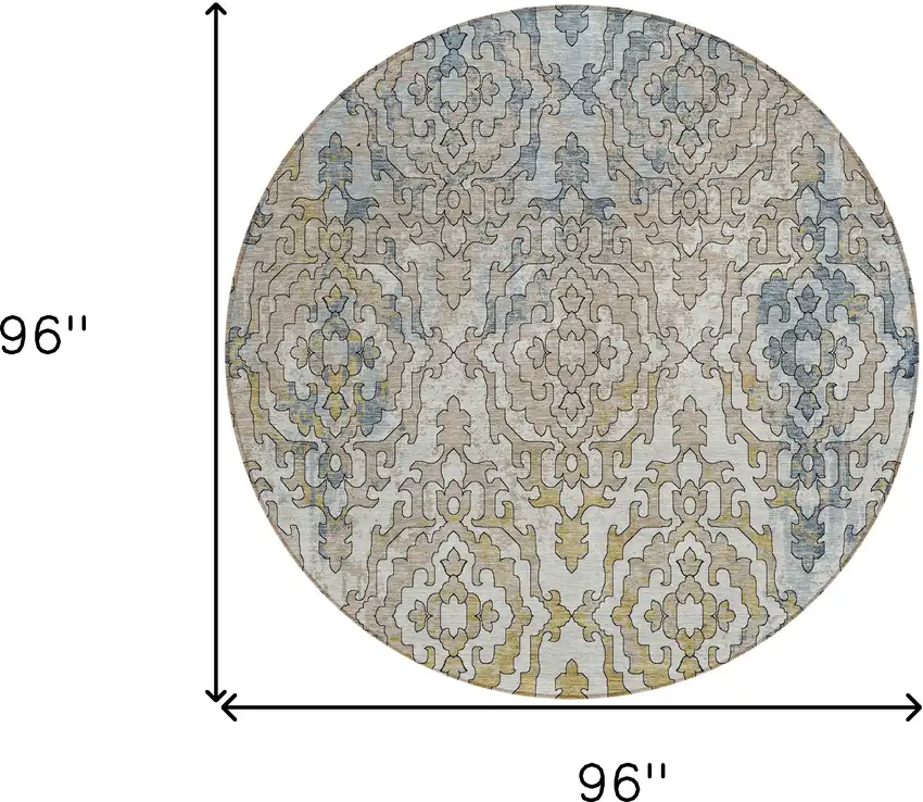 8' Sky Blue And Denim Blue Round Medallion Washable Indoor Outdoor Area Rug Photo 3