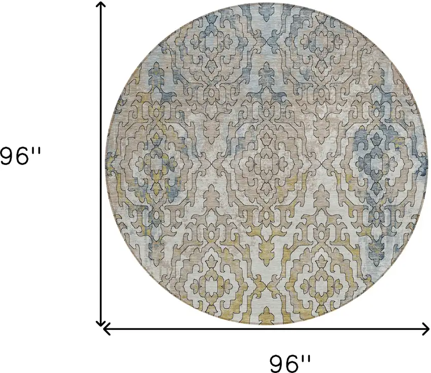 8' Sky Blue And Denim Blue Round Medallion Washable Indoor Outdoor Area Rug Photo 3