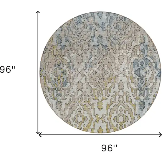 8' Sky Blue And Denim Blue Round Medallion Washable Indoor Outdoor Area Rug Photo 3