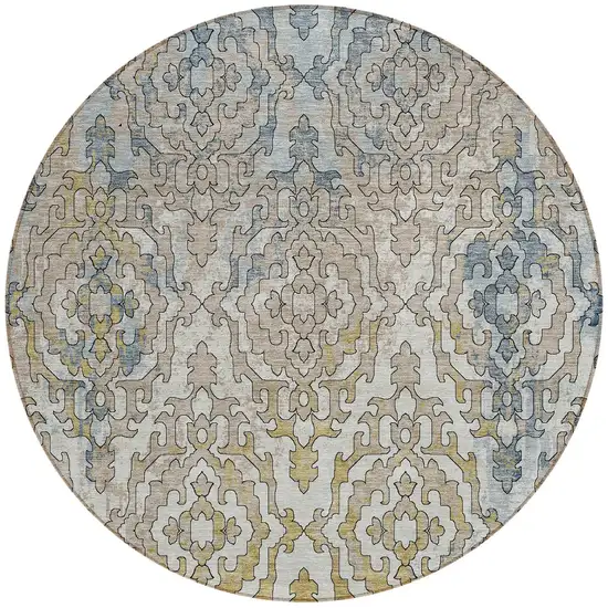 8' Sky Blue And Denim Blue Round Medallion Washable Indoor Outdoor Area Rug Photo 7