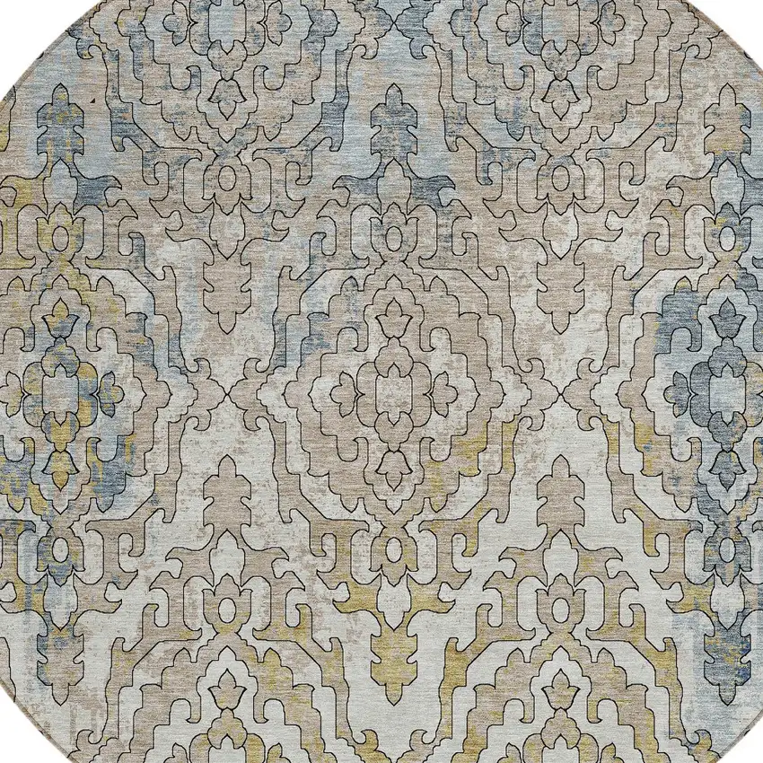 8' Sky Blue And Denim Blue Round Medallion Washable Indoor Outdoor Area Rug Photo 6