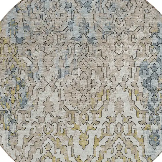 8' Sky Blue And Denim Blue Round Medallion Washable Indoor Outdoor Area Rug Photo 6