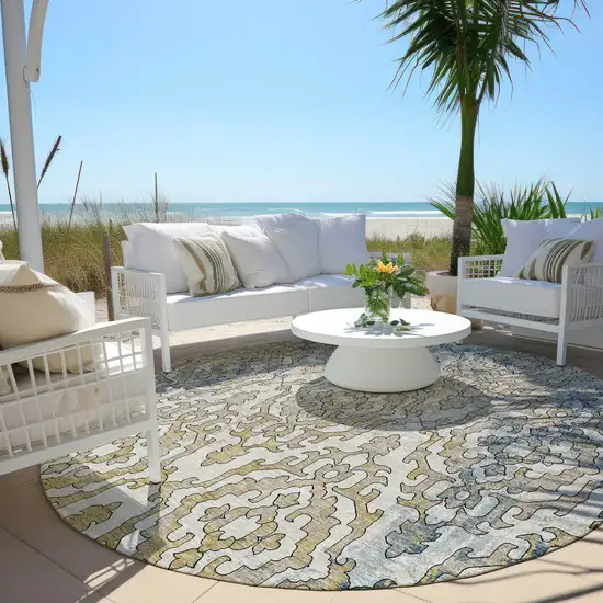 8' Sky Blue And Denim Blue Round Medallion Washable Indoor Outdoor Area Rug Photo 8