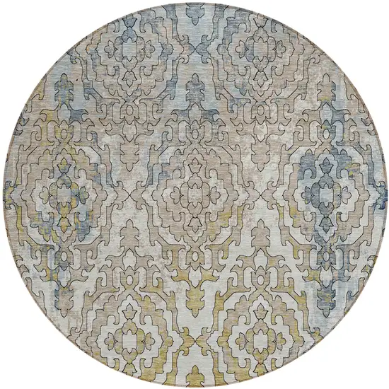 8' Sky Blue And Denim Blue Round Medallion Washable Indoor Outdoor Area Rug Photo 2