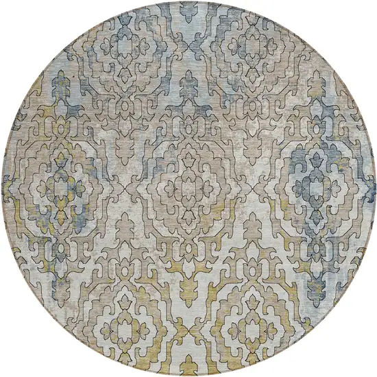 8' Sky Blue And Denim Blue Round Medallion Washable Indoor Outdoor Area Rug Photo 2