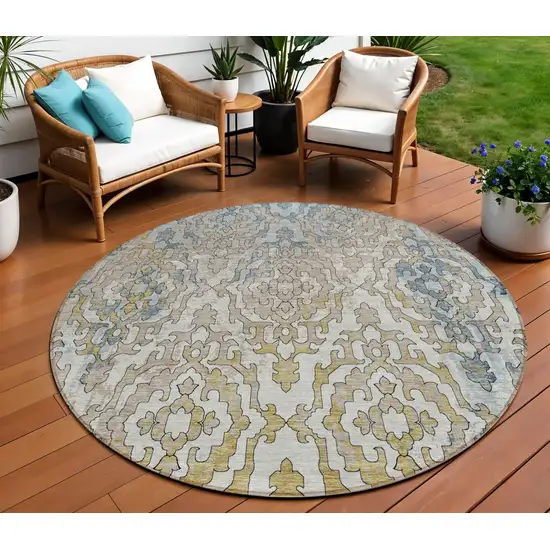 8' Sky Blue And Denim Blue Round Medallion Washable Indoor Outdoor Area Rug Photo 1