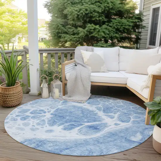 8' Sky Blue And Denim Blue Round Nautical Washable Indoor Outdoor Area Rug Photo 6