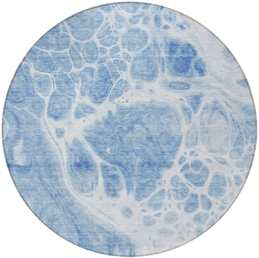 8' Sky Blue And Denim Blue Round Nautical Washable Indoor Outdoor Area Rug Photo 5