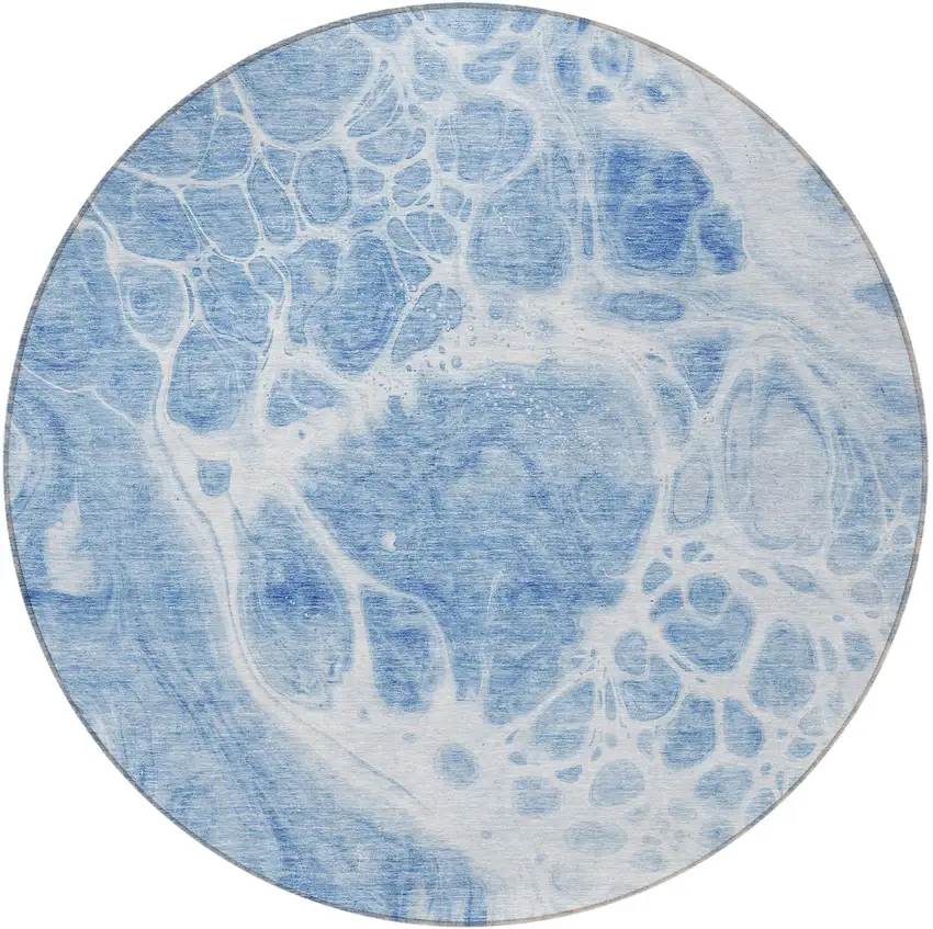 8' Sky Blue And Denim Blue Round Nautical Washable Indoor Outdoor Area Rug Photo 5