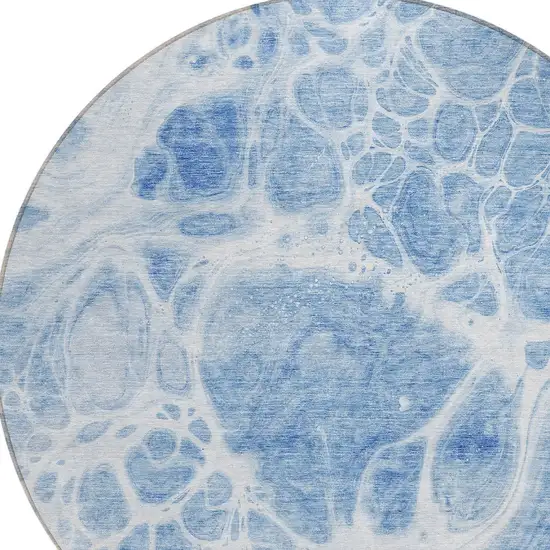 8' Sky Blue And Denim Blue Round Nautical Washable Indoor Outdoor Area Rug Photo 4