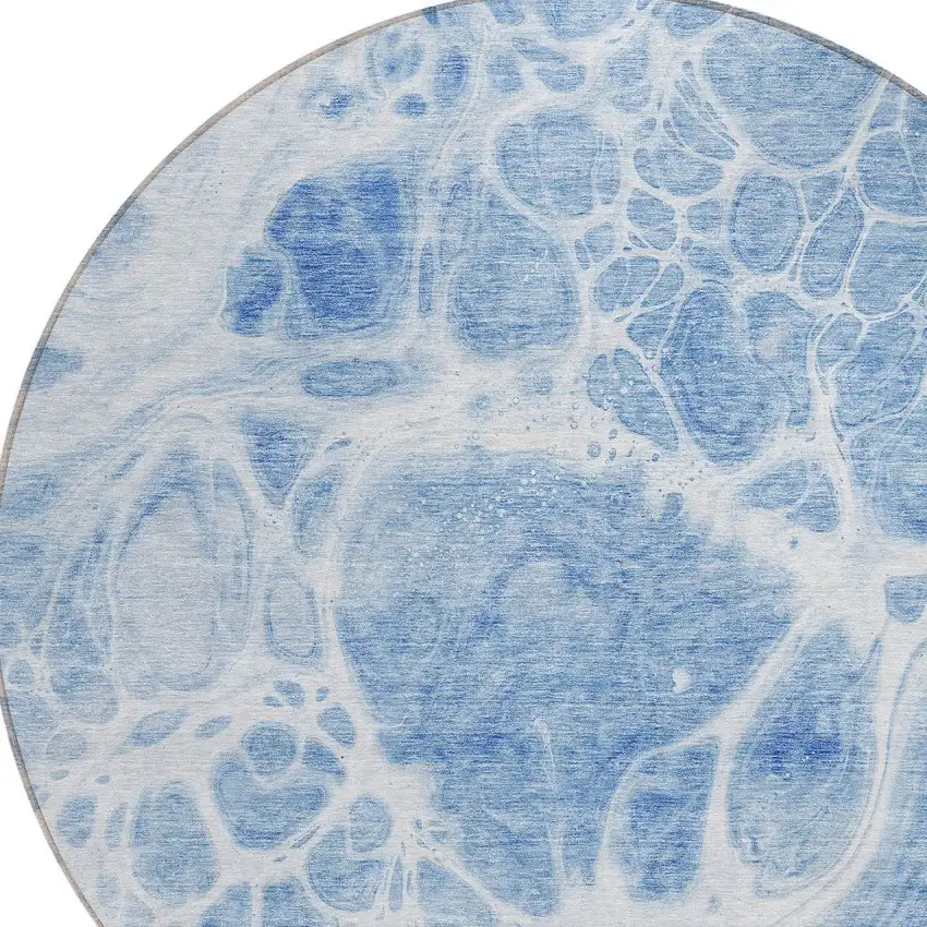 8' Sky Blue And Denim Blue Round Nautical Washable Indoor Outdoor Area Rug Photo 4