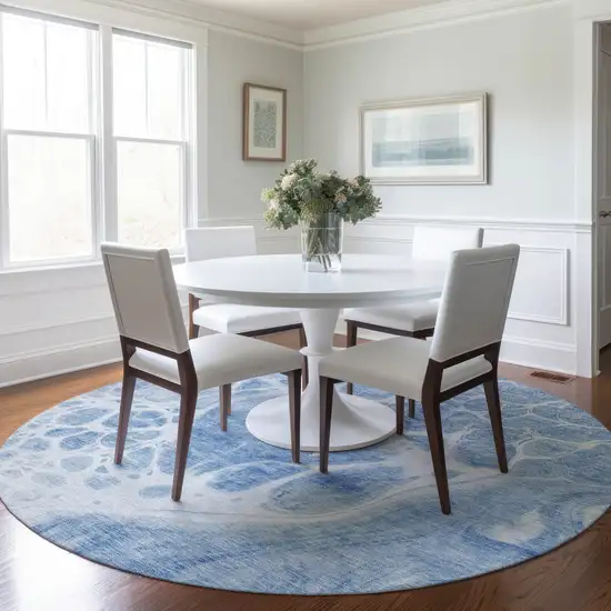 8' Sky Blue And Denim Blue Round Nautical Washable Indoor Outdoor Area Rug Photo 7