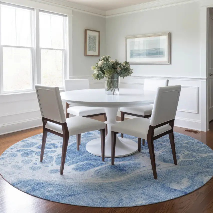 8' Sky Blue And Denim Blue Round Nautical Washable Indoor Outdoor Area Rug Photo 7