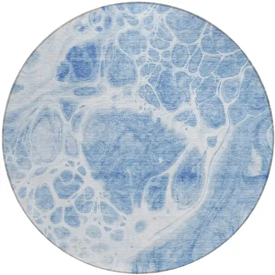 8' Sky Blue And Denim Blue Round Nautical Washable Indoor Outdoor Area Rug Photo 2