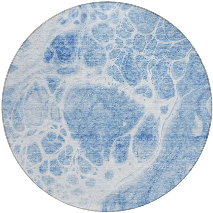 8' Sky Blue And Denim Blue Round Nautical Washable Indoor Outdoor Area Rug Photo 2