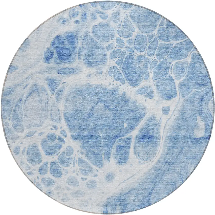 8' Sky Blue And Denim Blue Round Nautical Washable Indoor Outdoor Area Rug Photo 2