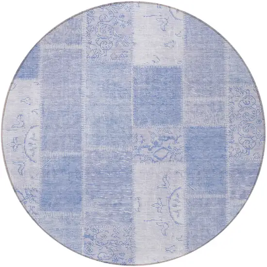 8' Sky Blue And Denim Blue Round Patchwork Washable Indoor Outdoor Area Rug Photo 4