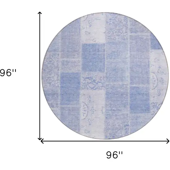 8' Sky Blue And Denim Blue Round Patchwork Washable Indoor Outdoor Area Rug Photo 3