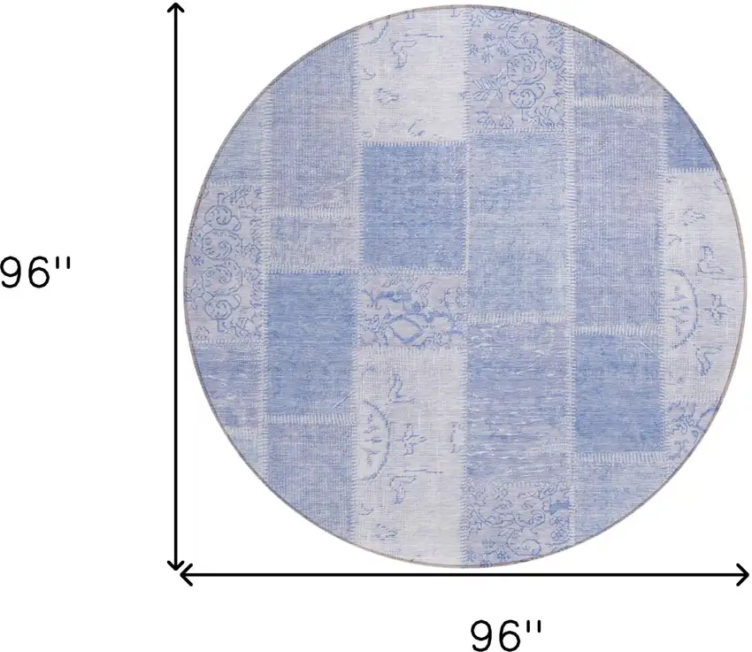 8' Sky Blue And Denim Blue Round Patchwork Washable Indoor Outdoor Area Rug Photo 3