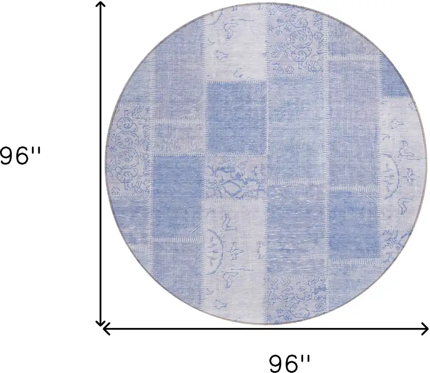 8' Sky Blue And Denim Blue Round Patchwork Washable Indoor Outdoor Area Rug Photo 3