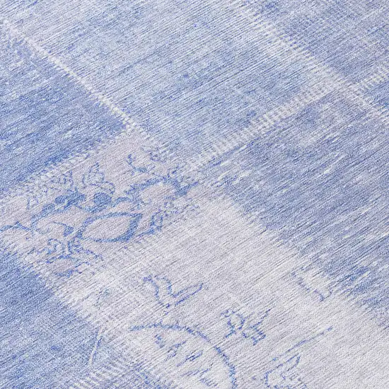 8' Sky Blue And Denim Blue Round Patchwork Washable Indoor Outdoor Area Rug Photo 8