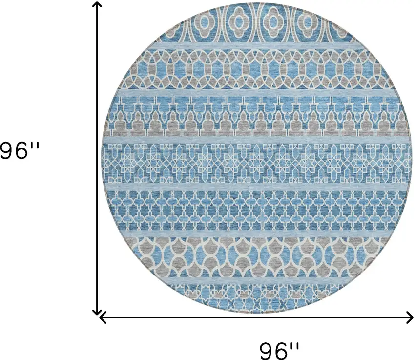 8' Sky Blue And Denim Blue Round Quatrefoil Washable Indoor Outdoor Area Rug Photo 9