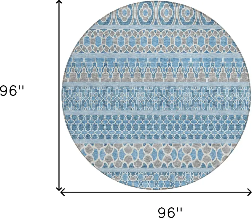 8' Sky Blue And Denim Blue Round Quatrefoil Washable Indoor Outdoor Area Rug Photo 9
