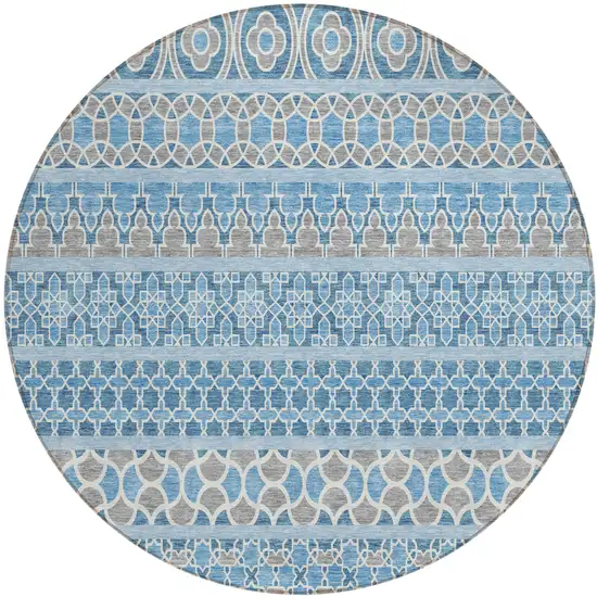 8' Sky Blue And Denim Blue Round Quatrefoil Washable Indoor Outdoor Area Rug Photo 2