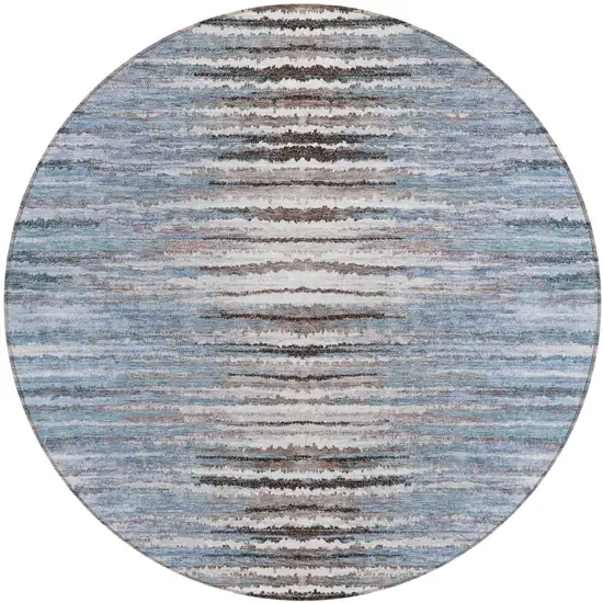 8' Sky Blue And Denim Blue Round Striped Washable Indoor Outdoor Area Rug Photo 2
