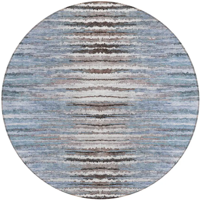 8' Sky Blue And Denim Blue Round Striped Washable Indoor Outdoor Area Rug Photo 2