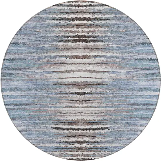 8' Sky Blue And Denim Blue Round Striped Washable Indoor Outdoor Area Rug Photo 2