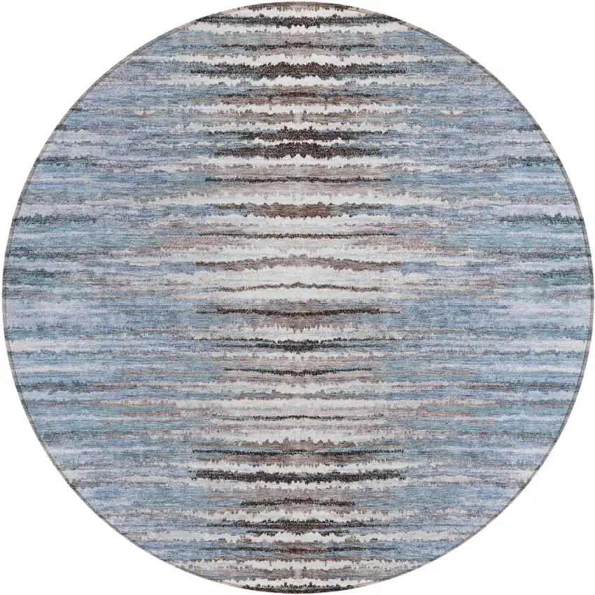 8' Sky Blue And Denim Blue Round Striped Washable Indoor Outdoor Area Rug Photo 2