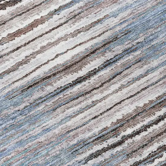 8' Sky Blue And Denim Blue Round Striped Washable Indoor Outdoor Area Rug Photo 4