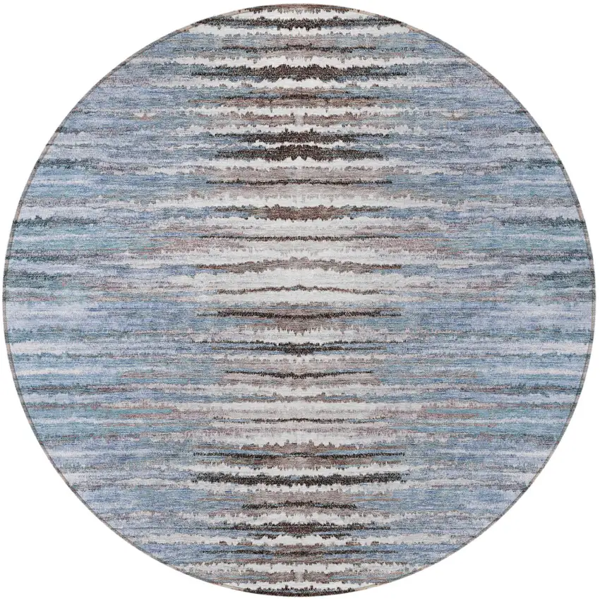 8' Sky Blue And Denim Blue Round Striped Washable Indoor Outdoor Area Rug Photo 5