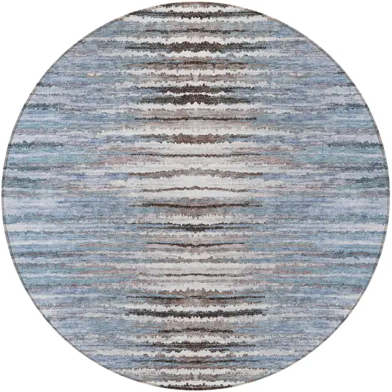 8' Sky Blue And Denim Blue Round Striped Washable Indoor Outdoor Area Rug Photo 5