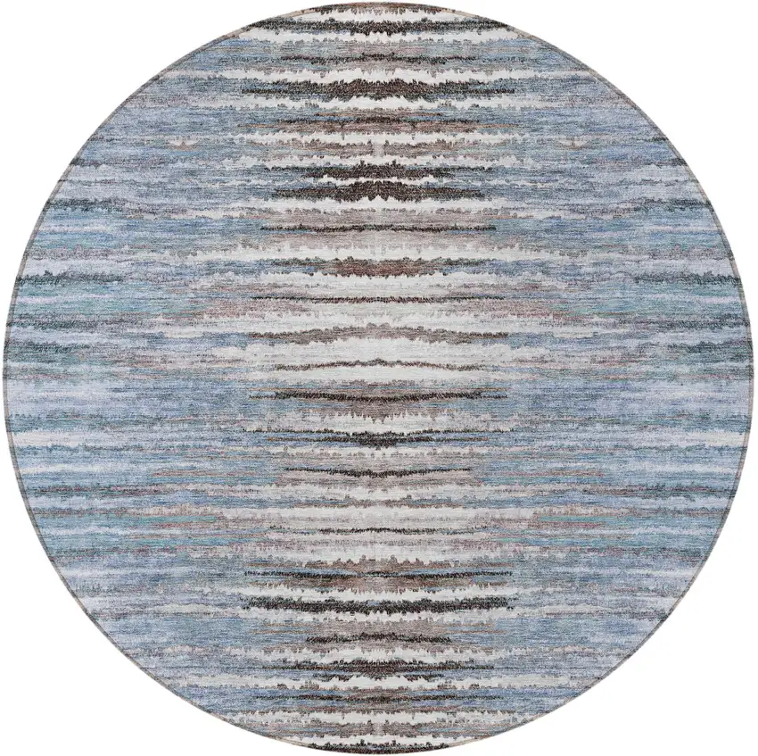 8' Sky Blue And Denim Blue Round Striped Washable Indoor Outdoor Area Rug Photo 5