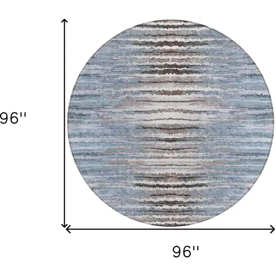 8' Sky Blue And Denim Blue Round Striped Washable Indoor Outdoor Area Rug Photo 3
