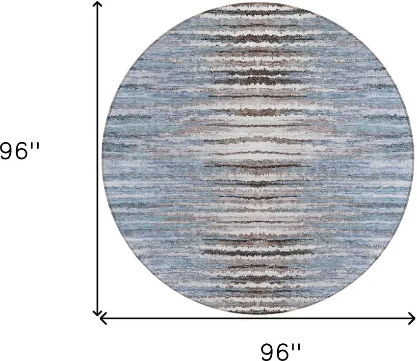 8' Sky Blue And Denim Blue Round Striped Washable Indoor Outdoor Area Rug Photo 3