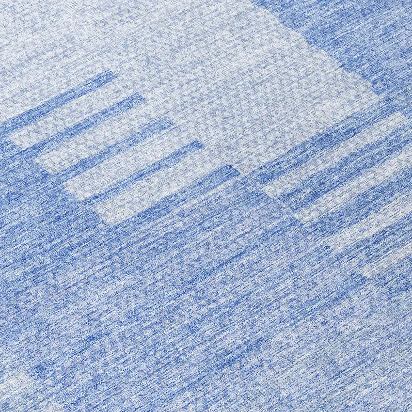 8' Sky Blue And Denim Blue Round Striped Washable Indoor Outdoor Area Rug Photo 8