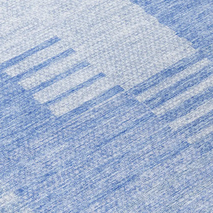 8' Sky Blue And Denim Blue Round Striped Washable Indoor Outdoor Area Rug Photo 8